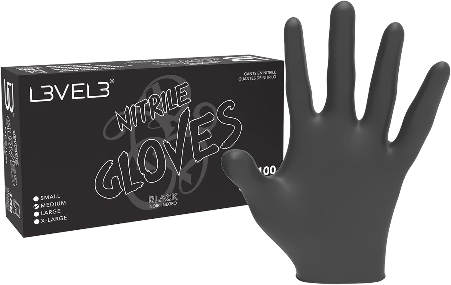 Level 3 Nitrile Gloves - Professional Heavy Duty Disposable Gloves - Latex Free - Fits Snug - Box of 100